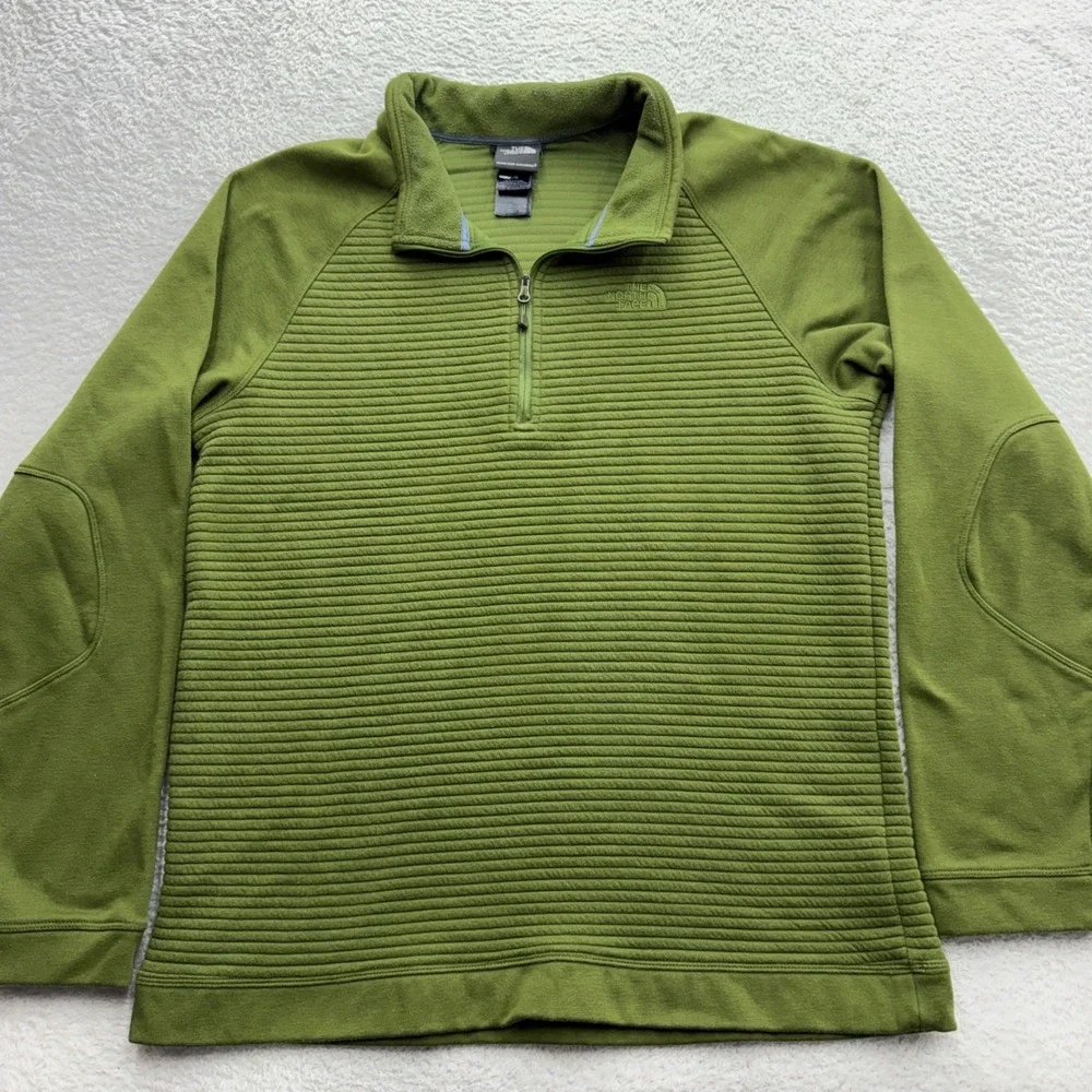 The‎ North Face Mens L Green Ribbed Quarter Zip Fleece Pullover Elbow Patches